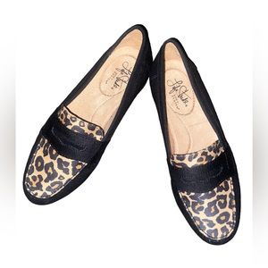 LifeStride Womens Madison Patent Slip On Loafers with Animal Print Sz 6W